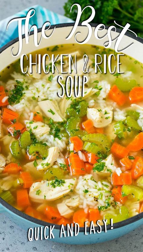 This chicken and rice soup is chicken breast pieces simmered with vegetables and rice in an herb broth. Best Chicken Rice Soup, Chicken With Rice Soup Recipes, Easy Chicken Rice Soup, Chicken Vegetables Soup, Rice Chicken Soup Recipes, Chicken Soup With Rice, Best Chicken And Rice Soup, Chicken Vegetable Noodle Soup Recipes, Chicken And Rice Soup Easy