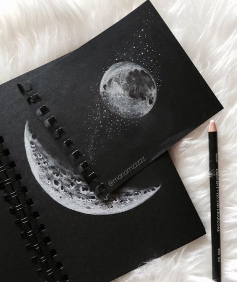 Black Notebook, Black Paper Drawing, Drawing Images, Color Pencil Art, Moon And Stars, Black Paper, Pencil Art, Art Sketchbook, Art Diy