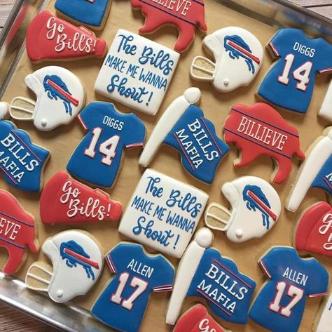 Buffalo Bills Cookies Decorated, Buffalo Bills Cupcakes, Buffalo Bills Cookies, Buffalo Bills Stuff, Sports Cookies, Cookies Fall, Designer Cookies, Football Cookies, Cakes Decorating