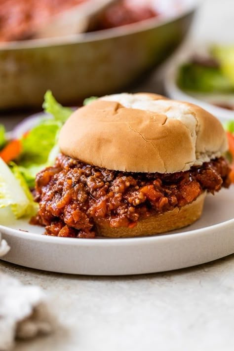 This Sloppy Joe recipe is family friendly, made with beef and some veggies snuck in, great for those picky eaters! #beef #dinner #easyrecipes Handheld Meals, Healthy Sloppy Joe Recipe, Healthy Sloppy Joes, Chicken Sloppy Joes, Turkey Sloppy Joes, Sloppy Joe Recipe, Sloppy Joes Easy, The Chew Recipes, Homemade Sloppy Joes