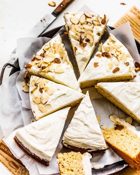 Almond Cake with Whipped Mascarpone Frosting Almond Flavored Cake, Whipped Mascarpone, Almond Desserts, Mascarpone Frosting, Almond Cake Recipe, I'm Fat, Dairy Free Cake, 2024 Recipes, Healthy Cake Recipes