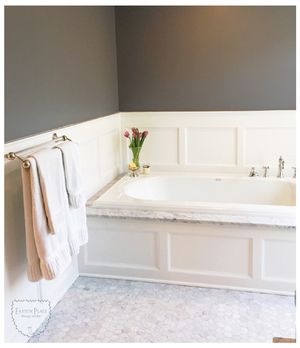 Wainscoting bathtub Wainscoting Tub Surround, Tile Around Bathtub Tub Surround Wainscoting, Wainscoting Around Tub, Wainscoting Around Bathtub, Master Bath With Wainscoting, Jet Bathtub Master Bath, Jacuzzi Tub Tile Surround, Bathtub Wainscoting, Jet Tub Remodel