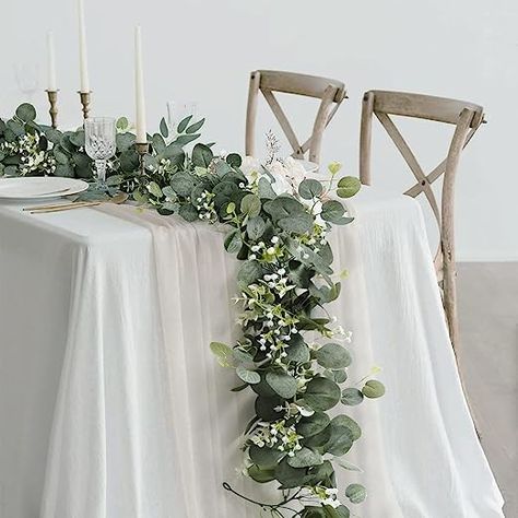 Our eucalyptus leaves garlands are made from high-quality silk leaves and plastic stems, so they are vivid, lush and natural looking. Leaves are lifelike with abundant textured. Stems are flexible and easy to shape. Not easy to fade and durable.

 4 packs 5.9FT/180CM long artificial greenery garlands with sliver dollar eucalyptus leaves, boxwood eucalyptus leaves, and baby breath gypsophila flowers. Gypsophila Garland, Leaf Table Decor, Artificial Eucalyptus Garland, Majlis Perkahwinan, Dollar Eucalyptus, Tafel Decor, Feuille Eucalyptus, Realistic Rose, Silver Dollar Eucalyptus