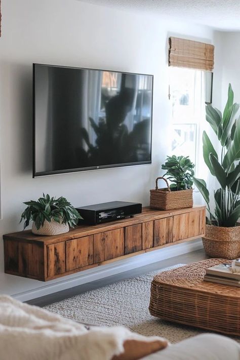 "Build a custom Floating TV Stand for a minimalist, organized living room! 🛠️📺 Ideal for a modern design. #DIYFloatingStand #LivingRoomInspo #HomeDecorProjects" Diy Floating Tv Stand, Organized Living Room, Minimalist Tv Stand, Floating Tv Stand, Floating Tv, Organized Living, Small Space Solutions, Living Room Inspo, Modern Living