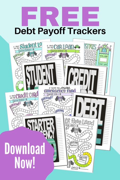 These debt trackers make getting out of debt actually fun! Use them to help you pay off your car loan, student loan, credit card, and more. Get your free printable Download here. Debt Chart Pay Off, Debt Free Tracker, Car Loan Payoff Chart, Debt Pay Off Tracker Free Printable, Printable Debt Payoff Tracker, Debt Payoff Tracker, Throwing Money, Bills Budget, Budget Binder Printables