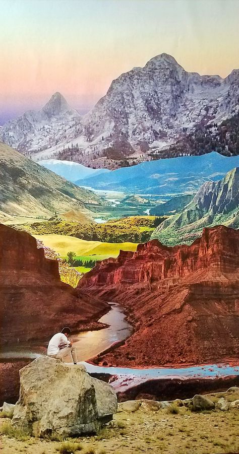 Collage Landscape Collage Photography, Surreal Landscape Collage, Outdoor Collage, Wallpaper Backgrounds Collage, Nature Collage Art, Landscape Collage Art, River Collage, Collage Tips, Mountain Collage