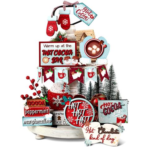 PRICES MAY VARY. Hot Cocoa Tiered Tray Decor Set: you will get 15 pieces of Christmas tiered tray decors in total, including 9 wooden block signs and 1 garland (6 small hanging signs), also comes with glues for easy installing, sufficient quantities and various styles can meet your use and decoration needs for your tiered tray easily Built to Long Last: the tiered tray decor set is made of quality wood material mainly, solid and reliable, not easy to break or deform, coming in smooth surface and Christmas Tray Decor, Winter Table Decorations, Winter Table Decor, Drink Stations, Christmas Tiered Tray Decor, Holiday Table Centerpieces, Table Centerpieces For Home, Home Table Decor, Christmas Tiered Tray