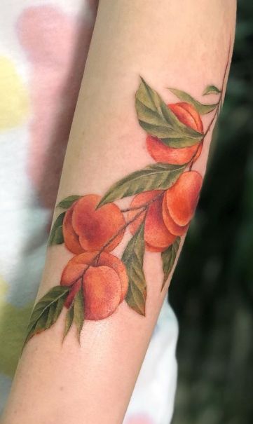 Peach Tree Tattoo, 00 Tattoo, Labyrinth Tattoo, Peach Tattoo, Botanical Tattoos, Fruit Tattoo, Food Tattoos, Peach Tree, Just Ink