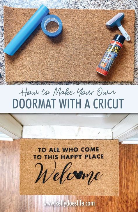 Cricut Outdoor Mat, Diy Door Mats With Cricut, Diy Front Door Mat Cricut, Cricut Welcome Mats Diy, Cricut Door Mat Diy Flex Seal, Cricut Floor Mats, Diy Home Decor With Cricut, Disney Doormat Ideas, Cricut Front Door Mat