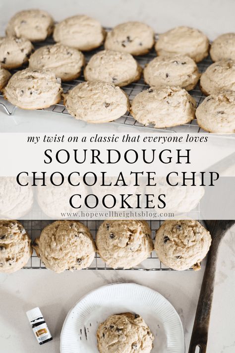 The BEST sourdough chocolate chip cookies you'll ever eat! Soft & chewy #cookies #sourdoughcookies #sourdough #chocolatechip #healthyfood #healthydessert #guthealth Sourdough Discard Chocolate Chip Cookies, Discard Chocolate Chip Cookies, Sourdough Chocolate Chip Cookies, Sourdough Starter Discard Recipe, Easy Sourdough, Better Digestion, Quick Dessert, Homemade Sourdough, Sourdough Starter Recipe