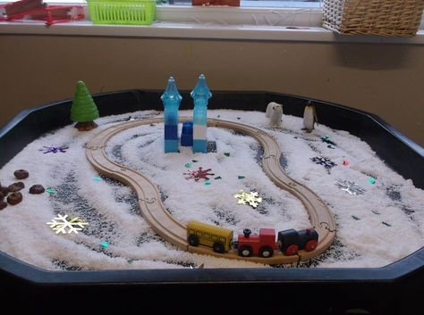 Polar Tuff Tray, Train Tuff Tray, Train Tuff Tray Ideas, Winter Tuff Tray Ideas For Babies, Xmas Tuff Tray Ideas, Snow Tuff Tray Ideas, Tuff Tray Winter Ideas, Tuff Tray Ideas Winter, Polar Express Tuff Tray