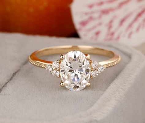 Oval Engagement Ring Antique, Unique Moissanite Engagement Ring, Simple But Elegant Engagement Rings, Oval Accent Engagement Ring, Oval Engagement Ring Vintage, Antique Promise Rings, Oval Moissanite Engagement Ring, Milgrain Ring, Oval Cut Ring