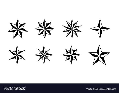 6 Pointed Star Tattoo, Seven Pointed Star Tattoo, Shapes Tattoo, Tattoo Elements, 6 Pointed Star, 4 Point Star, Stars Tattoo, Tattoo Vector, Shape Tattoo