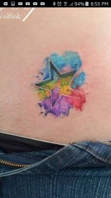 Watercolour Star Tattoo, Single Line Tattoo, Triangle Tattoos, Tasteful Tattoos, Star Tattoo, Star Tattoos, Meaningful Tattoos, Tattoo Art, Watercolor Tattoo