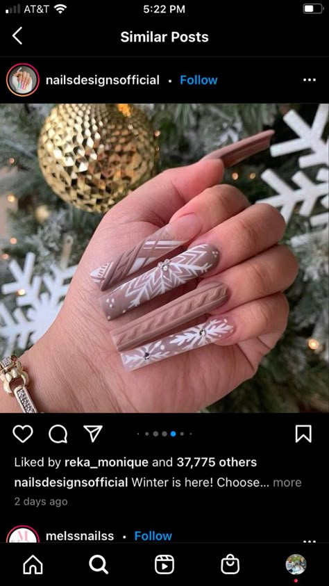 Sweater Coffin Nails, Brown Christmas Nails, Eyelash Extensions Styles, Winter Nails Acrylic, Sweater Nails, Brown Christmas, Casual Nails, Long Acrylic, Long Acrylic Nails Coffin