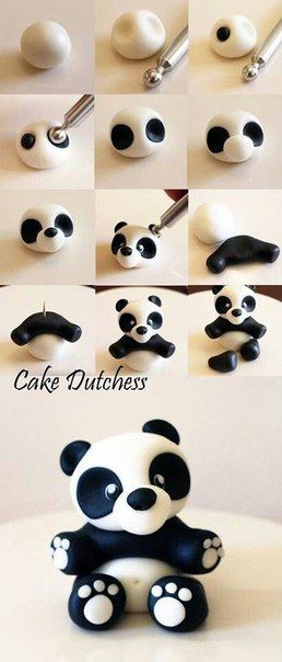 How to make panda with polymer clay Cake Dutchess, Panda Bear Cake, Cercei Din Lut Polimeric, Regalos Diy, Resipi Kek, Fondant Animals, Bear Cake, Fondant Cake Toppers, Fondant Tutorial