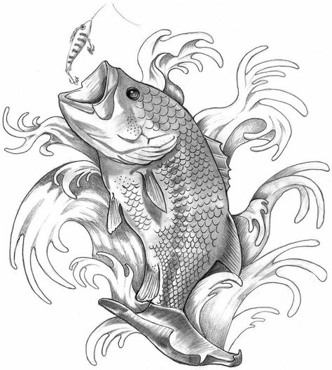 Bass fish tattoo | Drawings | Pinterest Bass Coloring Pages, Bass Tattoo Fish, Bass Fish Drawing, Bass Drawing, Bass Painting, Bass Tattoo, Bass Fishing Tattoo, Bass Fishing Pictures, Fishing Tattoo