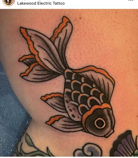 American Traditional Goldfish Tattoo, Easy Fish Tattoo, American Traditional Sea Creature Tattoo, American Traditional Ocean Tattoo, Traditional Tattoo Fish, Old School Fish Tattoo, American Traditional Fish Tattoo, American Traditional Fish, Traditional Goldfish Tattoo