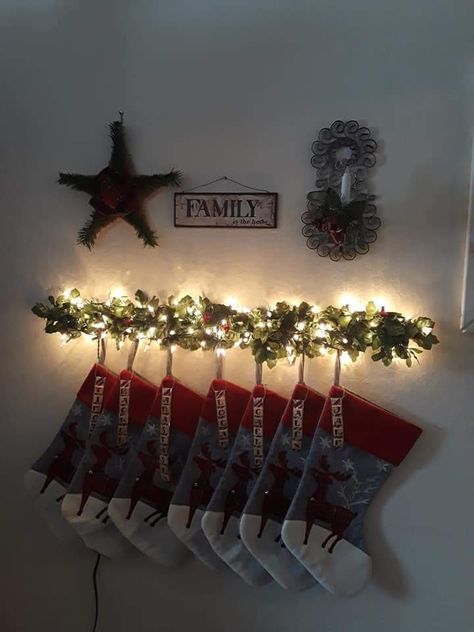 Large Family Stocking Hanging Ideas, Cute Ways To Hang Stockings On Wall, Christmas Stocking Wall Hanger, Apartment Stocking Hanging, Ways To Hang Stockings Without Fireplace, Places To Hang Stockings Ideas, How To Hang Stockings On Wall, Diy Stocking Hangers For Mantle, Stocking On Wall Ideas