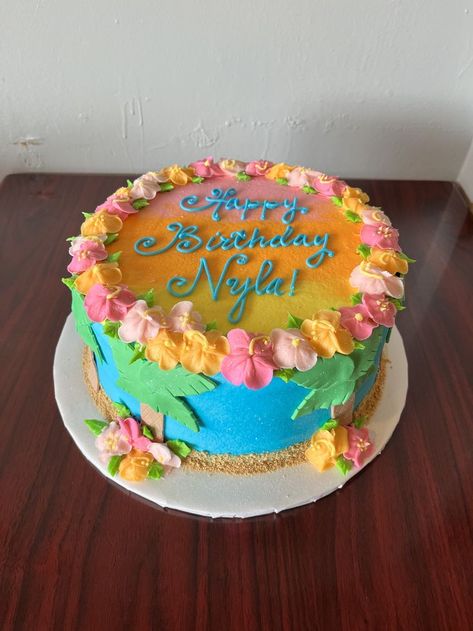 Hawian Birthday Cakes, Beachy Cake, Hibiscus Cake Decoration, Hawaii Themed Birthday Cake, Luau Birthday Cake, Tropical Cake, Hawaiian Birthday Cake Simple, Hawaii Cake Ideas Hawaiian Birthday, Maui Birthday Cake