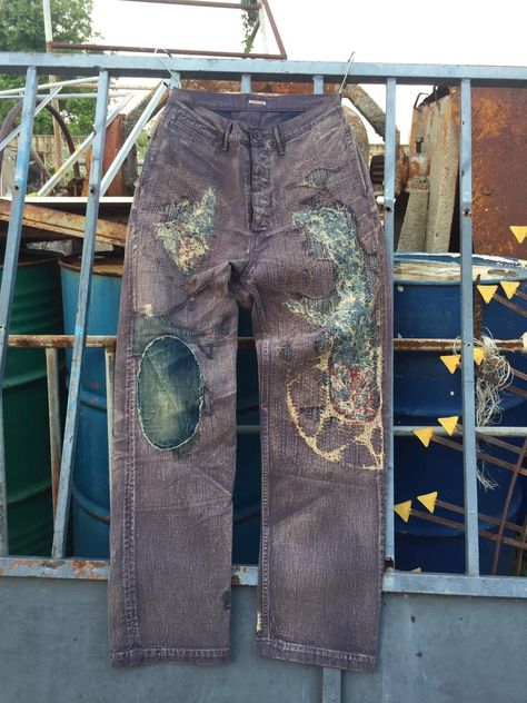 Kapital Clothing Japan, Sashiko Pants, Kapital Jeans, Kapital Kountry, Denim Repair, Patch Pants, Men's Bottoms, Concept Clothing, Dream Clothes