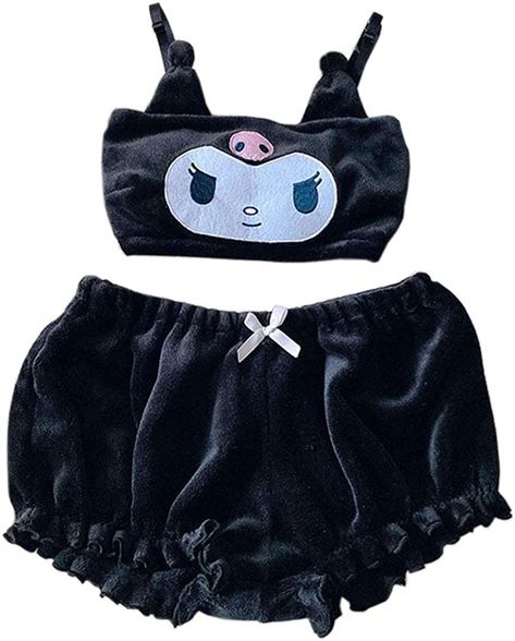 Kuromi PJ set color: Black two piece Kawaii Pajamas, Tube Top And Shorts, Costume Bra, Cute Pajama Sets, Bloomers Shorts, Cute Pajamas, Sleepwear Sets, Stylish Clothes For Women, Pajamas Set