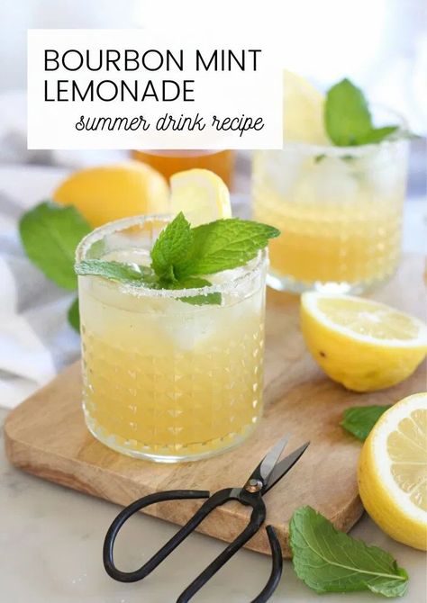 Mint Lemonade Cocktail, Bourbon Lemonade, Spiked Lemonade, Summer Drink Cocktails, Mint Cocktails, Bourbon Cocktail, Healty Dinner, Lemonade Cocktail, Mint Lemonade