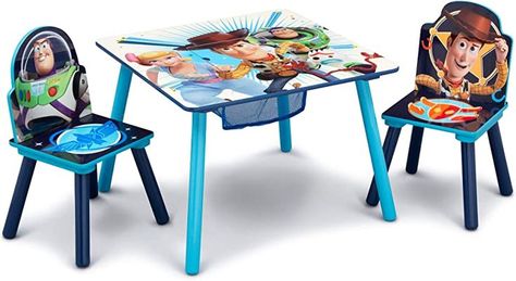 Delta Children Kids Table and Chair Set With Storage (2 Chairs Included) - Ideal for Arts & Crafts, Snack Time, Homeschooling, Homework & More, Disney/Pixar Toy Story 4 Kids Table And Chair, Kids Table Set, Scratched Wood, Talking Toys, Table And Chair Set, Kids Table, Kids Table And Chairs, Delta Children, Themed Room