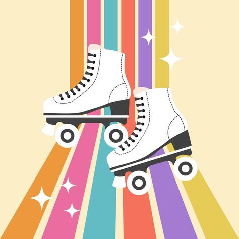 Roller Skate Illustration, Skates Illustration, Vintage Roller Skates, Journal Images, Sports Branding, Roller Skates Vintage, 50s Diner, Background Retro, Sport Branding