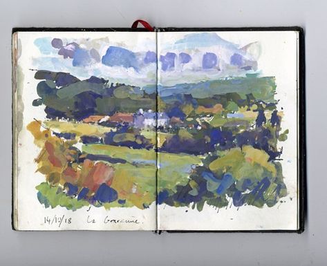 David Farren on Instagram: “October Farm #painting #landscapepainting #sketchbook #pleinair #gouache #gouachepainting #farm #dordognetourisme #dordogne #perigord…” Sketchbook Dump, Sketchbook Ideas Inspiration, Farm Painting, Book Illustration Layout, Plein Air Watercolor, Cat Cow, Concept Art Gallery, Color Pencil Illustration, My Plant