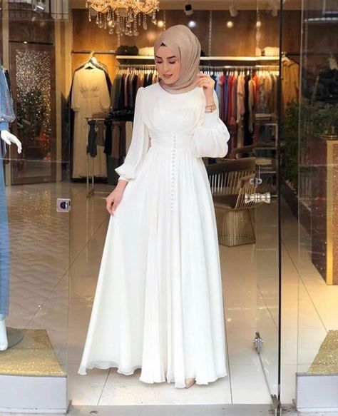 maxi dress Off White Chiffon Dress Hijab Dress Party Hijab Style Dress Muslimah Wedding Dress Mus White Chiffon Dress, Hijab Dress Party, Muslimah Wedding Dress, Chiffon White Dress, Mode Hijabi, Muslim Wedding Dresses, Soiree Dress, Dress With Buttons, Islamic Dress