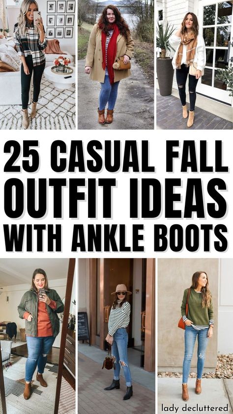 25 Casual Fall outfit Ideas with Ankle Boots Boot Outfit Ideas Women, Short Boot Outfits Fall, Cute Outfits With Ankle Boots, Fall Outfit With Ankle Boots, Low Boots Outfit For Women, Tan Ankle Boots Outfit Work, Outfits With Ankle Boots Fall, Outfits For Ankle Boots, Ladies Boots Outfit