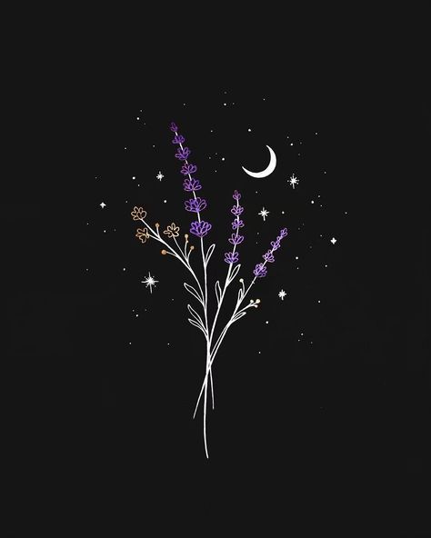 lavender; a symbol of purity, loyalty and serenity. its fragrance is calming and healing... 🔮 this original drawing [update: sold] is… Zestaw Ikon, Seni Vintage, 카드 디자인, Seni Cat Air, Galaxy Art, Art Et Illustration, A Symbol, Black Aesthetic Wallpaper, Art And Illustration