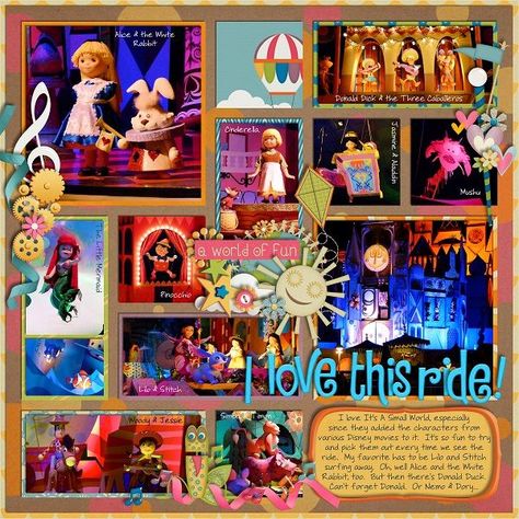 Disney Mobile, Carnival Photos, Disney Project Life, Scrapbook Disney, Disney Layouts, It's A Small World, Disney Scrapbooking Layouts, Disney Cards, Vacation Scrapbook