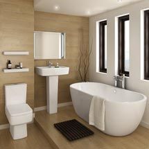 Complete Bathroom Suites & Packages | Victorian Plumbing Small Beige Bathroom Ideas, Modern Beige Bathroom, Beige Bathrooms, Bathtub Ideas, Beige Bathroom Ideas, Modular Bathrooms, Comfort Room, New Bathroom Designs, Shower Over Bath