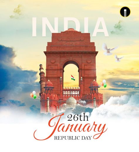 Creative of India Gate made with flying pigeons and other monuments for Indian Republic Day celebration. - Indiater Republic Day Status, Republic Day Photos, Republic Day Indian, Indian Army Wallpapers, Indian Flag Images, India Poster, Photoshop Flyer, Republic Day India, Independence Day Images