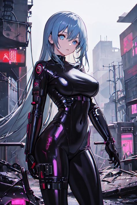 Light Blue Hair, Super Suit, Semi Realistic, Female Armor, Women's Costumes, Womens Bodysuit, Catsuit, Space Art, Cute Anime Character