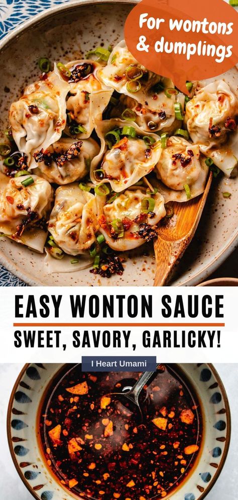 Meals With Wontons, Wonton Chili Sauce, Bao Dipping Sauce, Won Ton Sauce Recipe, Dimsum Sauce Recipe, Sauce For Wontons Dipping, Wontons Sauce, Dim Sum Sauce Recipes, Dim Sum Sauce