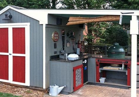 Man cave Man Cave Shed Ideas, Bbq Shed, Man Cave Shed, Man Shed, Bar Shed, Pub Sheds, Outdoor Kitchen Decor, Shed Ideas, Backyard Bar