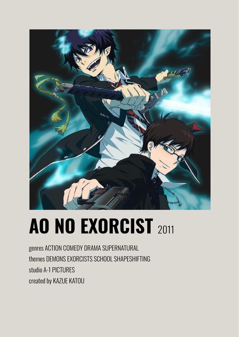 Blue Exorcist Minimalist Poster, Supernatural Theme, Anime Cards, Exorcist Anime, Anime Suggestions, Anime List, Film Posters Minimalist, Film Poster Design, Animes To Watch