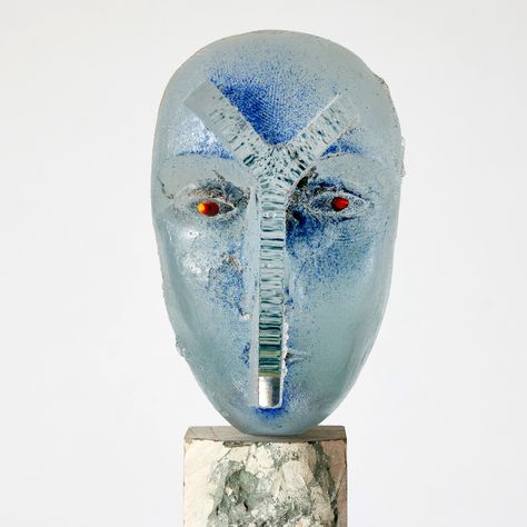 BERTIL VALLIEN. Sculpture, Kosta Boda, head on pedestal, moulded glass mass with blue paint powder, decorated in orange. Bertil Vallien, Kosta Boda, Glass Molds, Contemporary Glass, Blue Paint, Glass Design, Modern Vintage, Modern Contemporary, Design Art