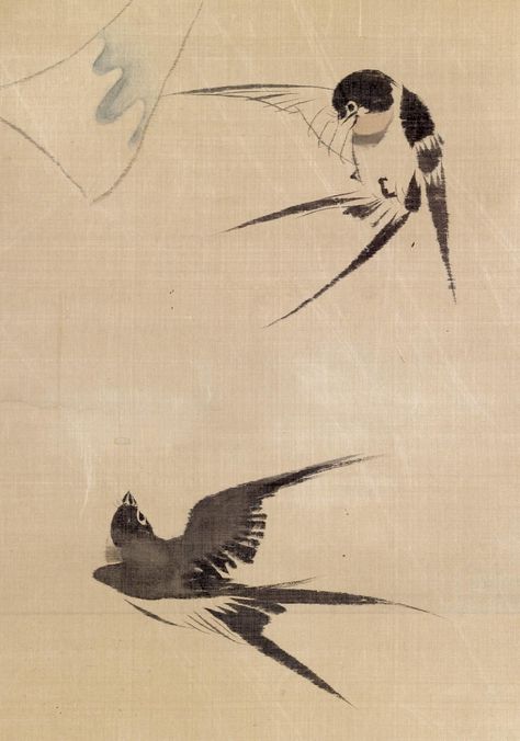 Swallow Bird Tattoos, Japanese Bird, Wind Bell, Walter Crane, Ink Wash Painting, Ohara Koson, Eastern Art, Bird Artwork, Sparrows