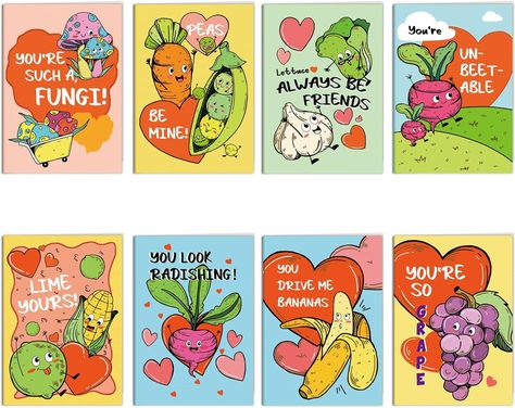 Amazon.com : Chenive Valentines Day Cards for Kids, Funny Vegetables & Fruits Greeting Cards, Set of 40 Valentine's Day Pun Cards for School Class, 3.5"x5" : Office Products Valentine’s Day Puns, Valentines Day Cards For Kids, Garden Puns, Kid Puns, Pun Cards, Valentines Day Puns, Valentines Puns, Funny Vegetables, Valentines Day Cards