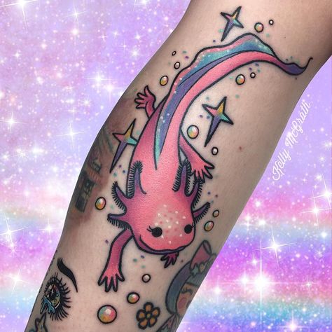 Happy lil axolotl! Thank you Louiza, always a fun time! Axolotl Tattoo, Axolotl Care, Minecraft Tattoo, Minecraft Axolotl, Axolotl Cute, Grunge Tattoo, Kawaii Tattoo, Fresh Tattoo, Rick Y Morty