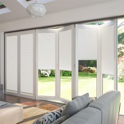 Sliding Glass Door Blinds, Blinds For Bifold Doors, Workers Cottage, Room Blinds, Pleated Blinds, Oyster Bed, Modern Blinds, Living Room Blinds, Summer Houses