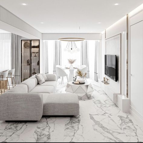 White Marble Tiles Living Room, White Tiles Living Room, White Marble Living Room, White Floors Living Room, Living Room Design White, Marble Floor Living Room, Kitchen Ideas White, Home Tiles Design, Bedroom Floor Tiles