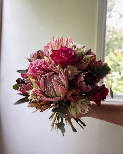 This weeks pink bridal bouquet 🥰 Gorgeous king proteas, blushing brides, roses, pink ice proteas and gum. We still have dates available for 2025. Get in touch if we can give you a floral quote. #gippslandweddingflorist #weddingflowers #weddingflorist #gippslandwedding #nativearrangement #nativebouquet #weddingbouquet #bridal #seasonalbouquet #weddingceremony #ceremony #bramleighestate #bramleighestatewarrandyte #bramleighestatewedding Pink Protea Bouquet, King Protea Bouquet, Pink Bridal Bouquet, Protea Bouquet, Floral Quotes, Bridal Bouquet Pink, King Protea, Sunflower Bouquets, Roses Pink