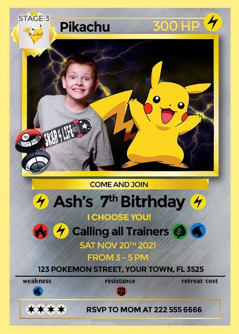 Fairy Fantasy: Kids Fairy Birthday Invitations Pikachu Party Invitations, Pokemon Bowling Party, Pokemon Themed Party Ideas, Pokemon Card Birthday Invitations, Pokemon Go Birthday Party, Pokemon 10th Birthday Party, Pokemon 7th Birthday Party, Pokémon Theme Birthday, Pokémon Invite