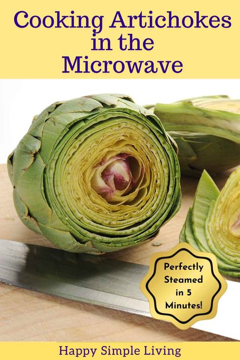 A globe artichoke with the top cut off on a cutting board. Microwave Artichoke, Cook Artichoke, Cooking Artichokes, Steamed Artichokes, Steam Artichoke, Microwave Meals, Microwave Recipe, How To Cook Artichoke, Cheese Rice