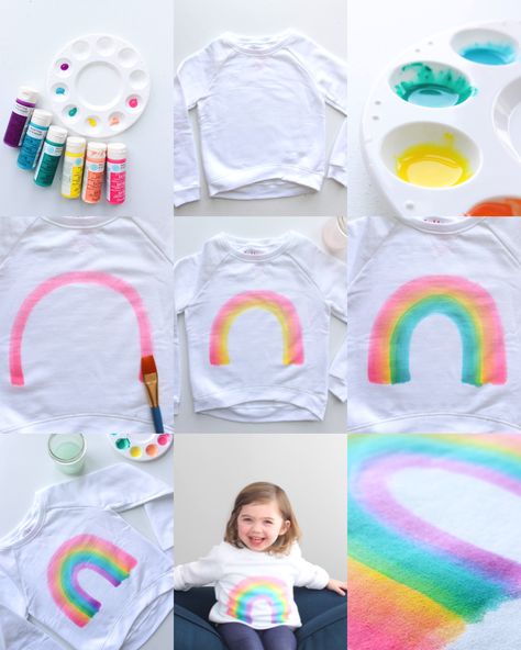 diy watercolor rainbow sweatshirt | Cloudy Day Gray Painting Sweatshirts, Rainbow Sweatshirt, Thick Paint, Watercolor Rainbow, Diy Watercolor, Cloudy Day, Baby Boy Fashion, Kids Art, Little People